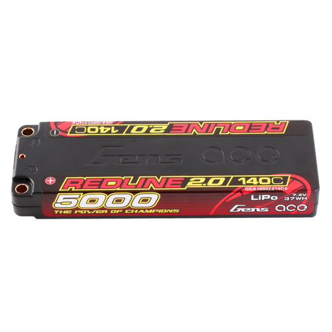 Gens Ace 5000mAh 2S 7.4V 140C HardCase 56# Redline 2.0 Series Lipo Battery 5MM