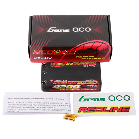 Gens Ace 2.0 REDLINE 4200mAh 2S 140C 7.6V HardCase HV Shorty Lipo Battery 5.0mm