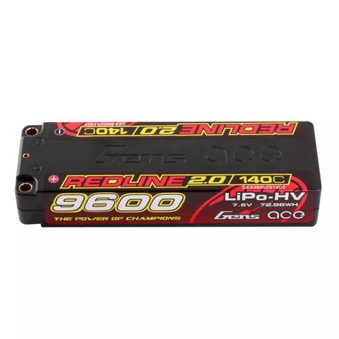 Gens Ace 9600mAh 7.6V 140C HardCase 2S Lipo Battery 5.0mm Bullet For 1/10 RC Car