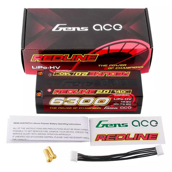 Gens Ace REDLINE 2.0 6300mAh 15.2V 140C 4S Lipo Battery HardCase For 1/10 5MM