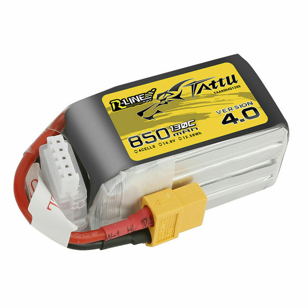 Tattu R-Line Version 4.0 850mAh 14.8V 130C 4S1P Lipo Battery Pack With XT60 Plug