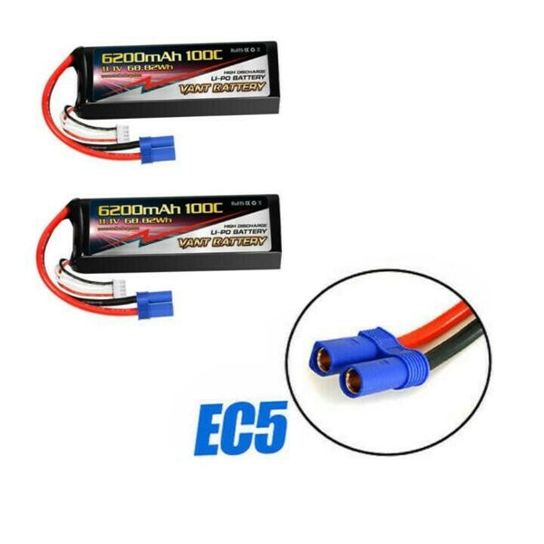 2 PACK VANT 6200MAH 3S 11.1 100C LIPO BATTERY EC5 ARRMA KRATON OUTCAST SENTON
