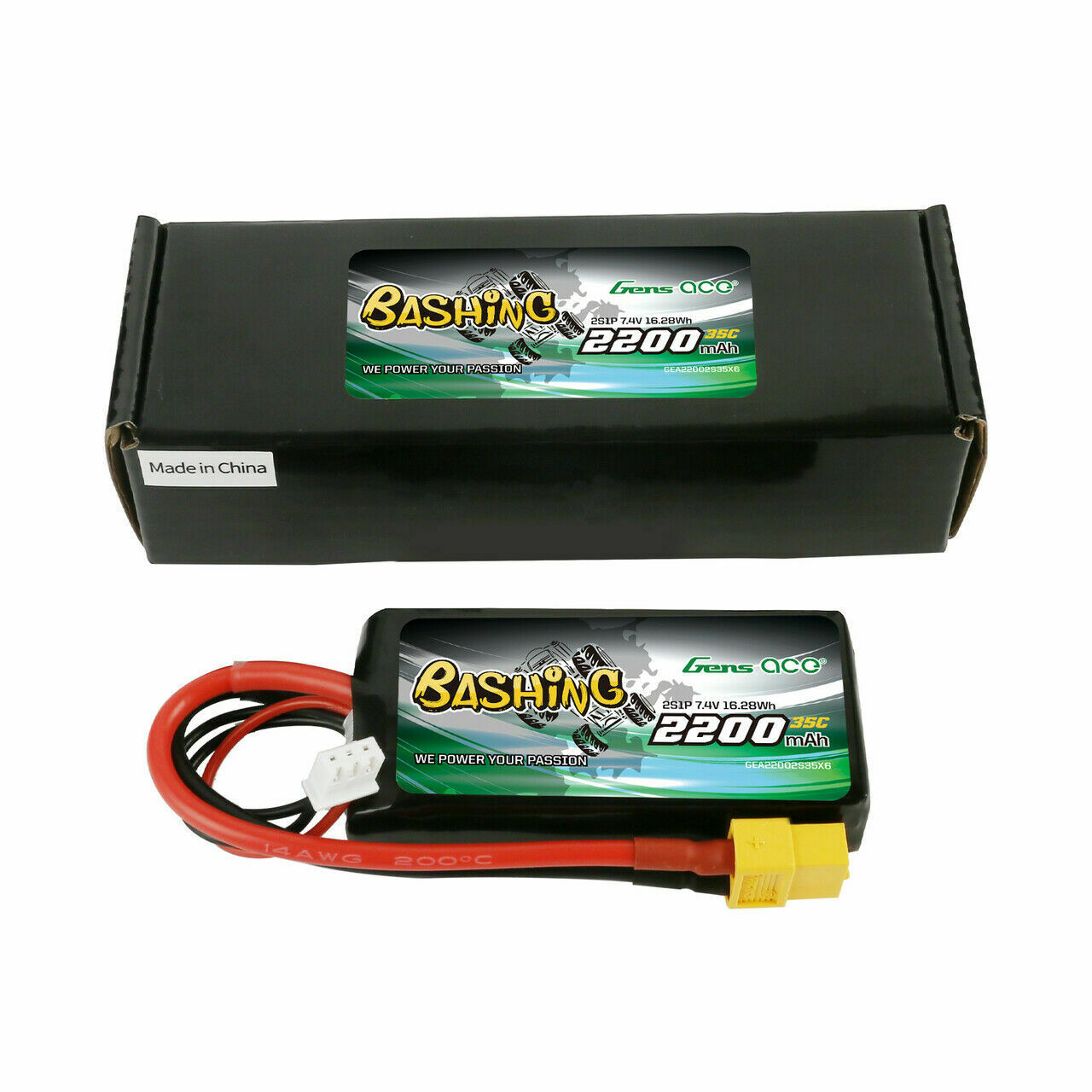 Gens Ace Bashing 2200mAh 7.4V 35C 2S Lipo RC Battery With XT60 TRAXXAS 1/16 REVO
