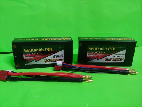 2 VANT 2s 7.6V 5600mah 130c HV Shorty Lipo Battery with Deans  gens ace redline