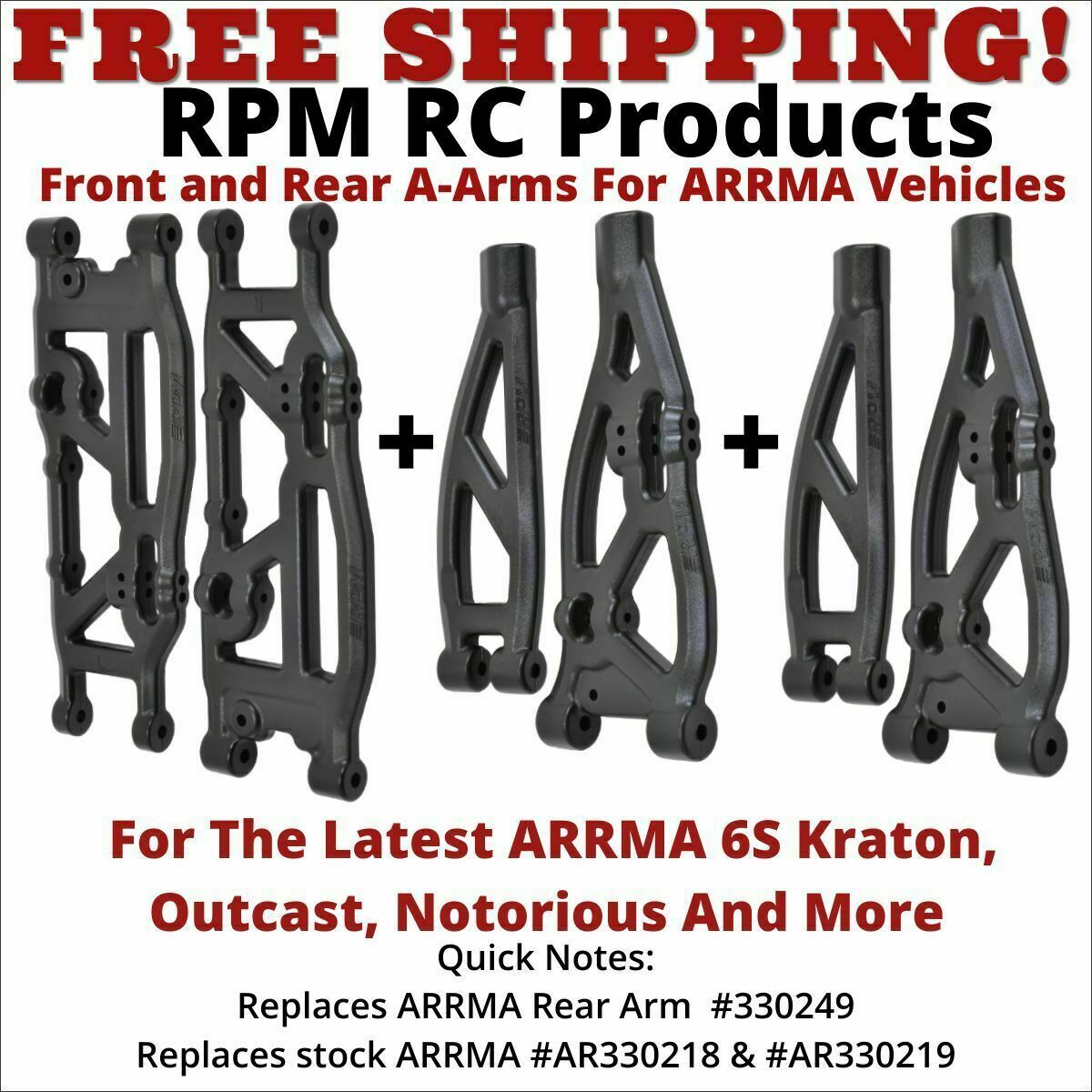 RPM Suspension Arm Set Front/Rear ARRMA Outcast Kraton Notorious (BLACK)