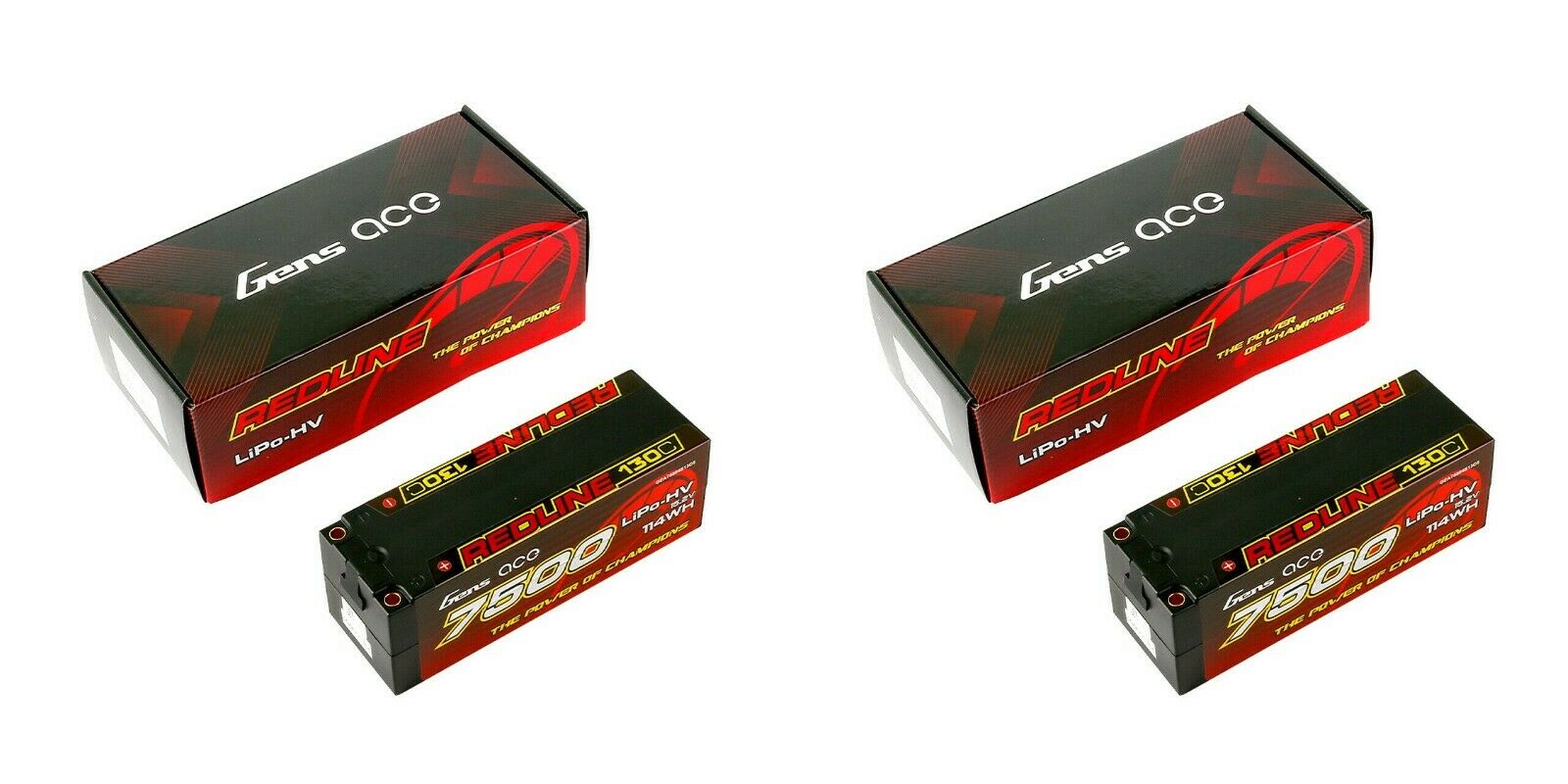 2 PACK Gens Ace REDLINE 7500mAh 4S HardCase 130C 15.2V Lipo  Battery w/ Deans