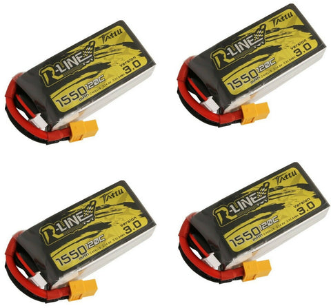 4 pack Tattu R-Line v3.0 1550mAh 120C 14.8V Lipo 4S Battery  FPV Racing Drone