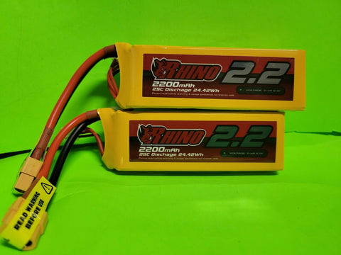 2x ZIPPY RHINO 2200mAh 3S 11.1V 25C LIPO BATTERY XT60 RC CAR TRUCK HELI PLANE