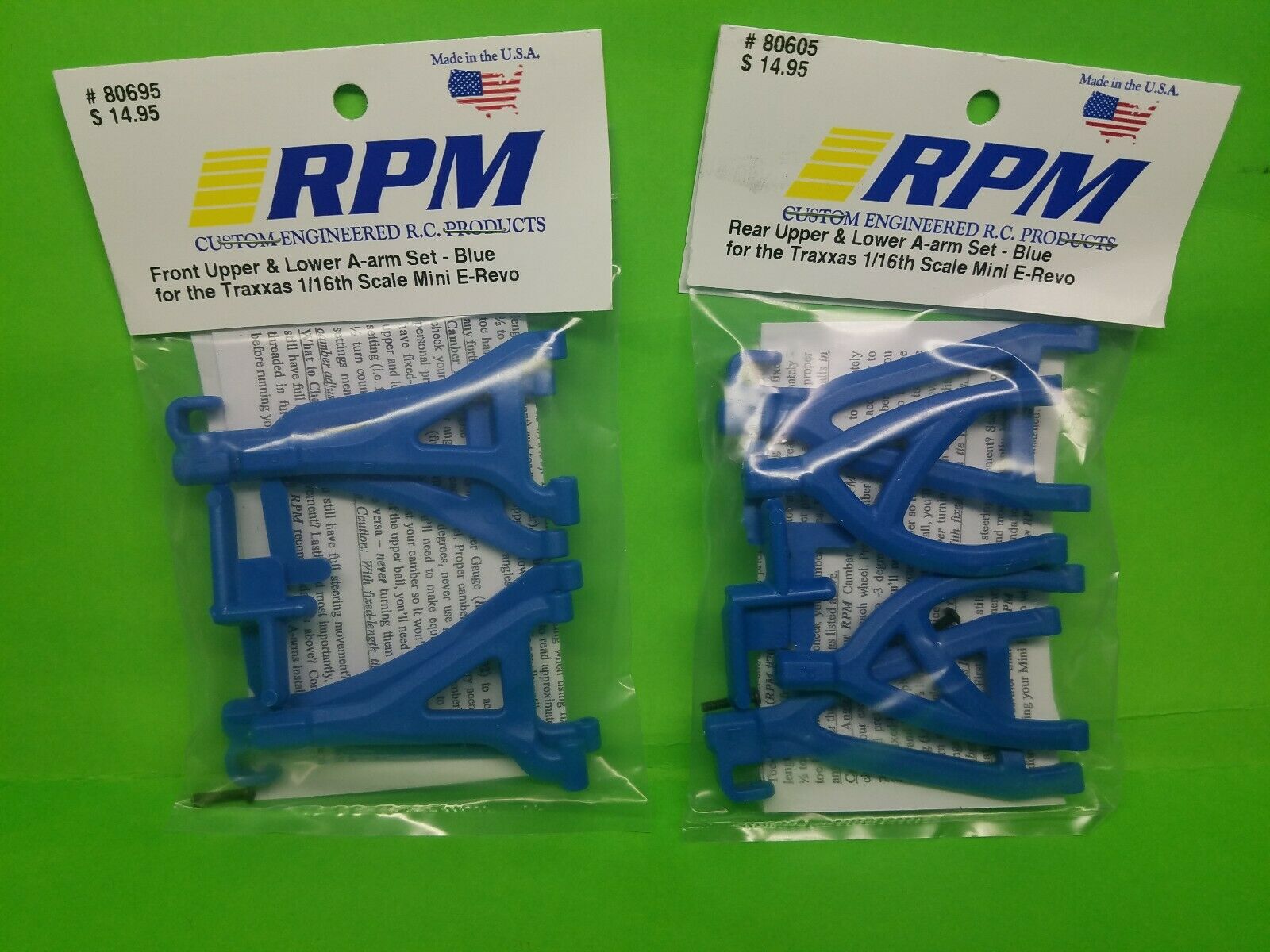 RPM A ARMS Front & Rear Set BLUE 80695 80605 TRAXXAS 1/16th Mini E-REVO VXL