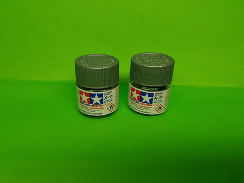 2 PACK Tamiya X11 Chrome Silver 3/4 oz Large Acrylic Paint Jar 81011 TAM81011