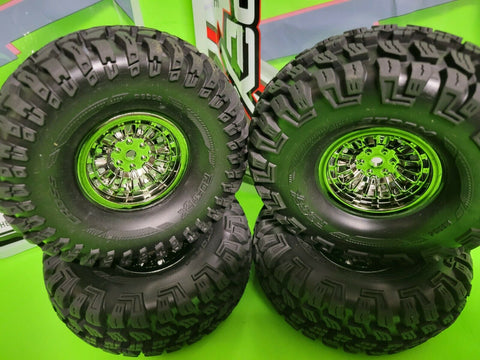 4 ROAPEX Storm 1/10 Crawler Tires Mounted CHROME 1.9" 12mm TRAXXAS PROLINE HYRAX