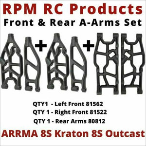 RPM 80812 81562 81522 Front Rear Black Suspension A-Arms A arms Arrma KRATON 8s