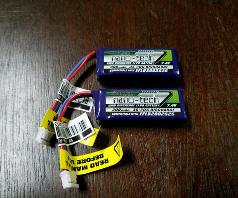 2 Turnigy Nano-Tech 300mah 2S 35C LiPo Battery EFLB2002S25 UMX MIG Stryker