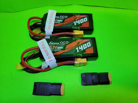 2X Gens Ace 1400mAh 11.1V 60C 3S Lipo Battery W/ ADAPTER 1/16 Traxxas 2823X REVO