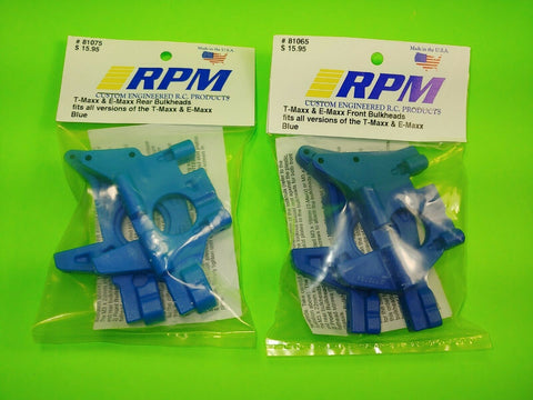 RPM 81065 Front 81075 Rear Blue Bulkheads Traxxas 2.5 3.3 .15 T-maxx E-maxx S