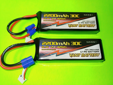 2 VANT 11.1V 2200mAh 30C LiPo Battery  EC3 EC-3 E-FLIGHT EFLB22003S30 GENS ACE