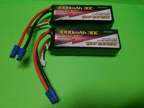 2x vant 11.1V 3000mAh 30C LiPo Battery EC3 POWER HOBBY ZIPPY E-FLIGHT APPRENTICE