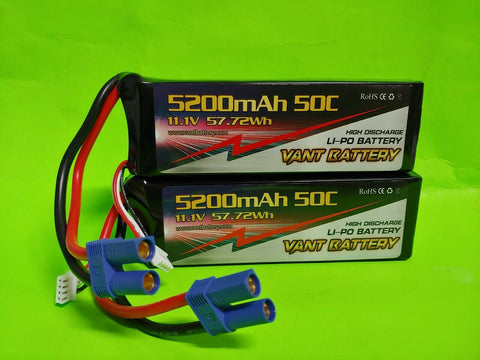 2X VANT 3S 11.1V 5200mAh 50C Lipo Battery Pack w EC5 ARRMA POWERHOBBY LECTRON