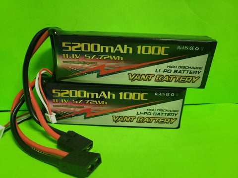 2x VANT 5200MAH 3S 11.1 100C LIPO BATTERY TRAXXAS PLUG SLASH power hobby VENOM