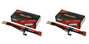 2 PACK Gens Ace 5000mAh 7.4V 60C 2S HardCase Lipo Battery Shorty Pack Deans Plug