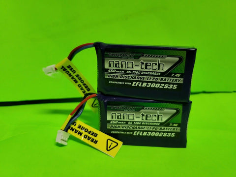 2 TURNIGY NANO-TECH 450mAh 2S 7.4V 65C 130C LIPO BATTERY UMX BLADE 130X MCPX BL