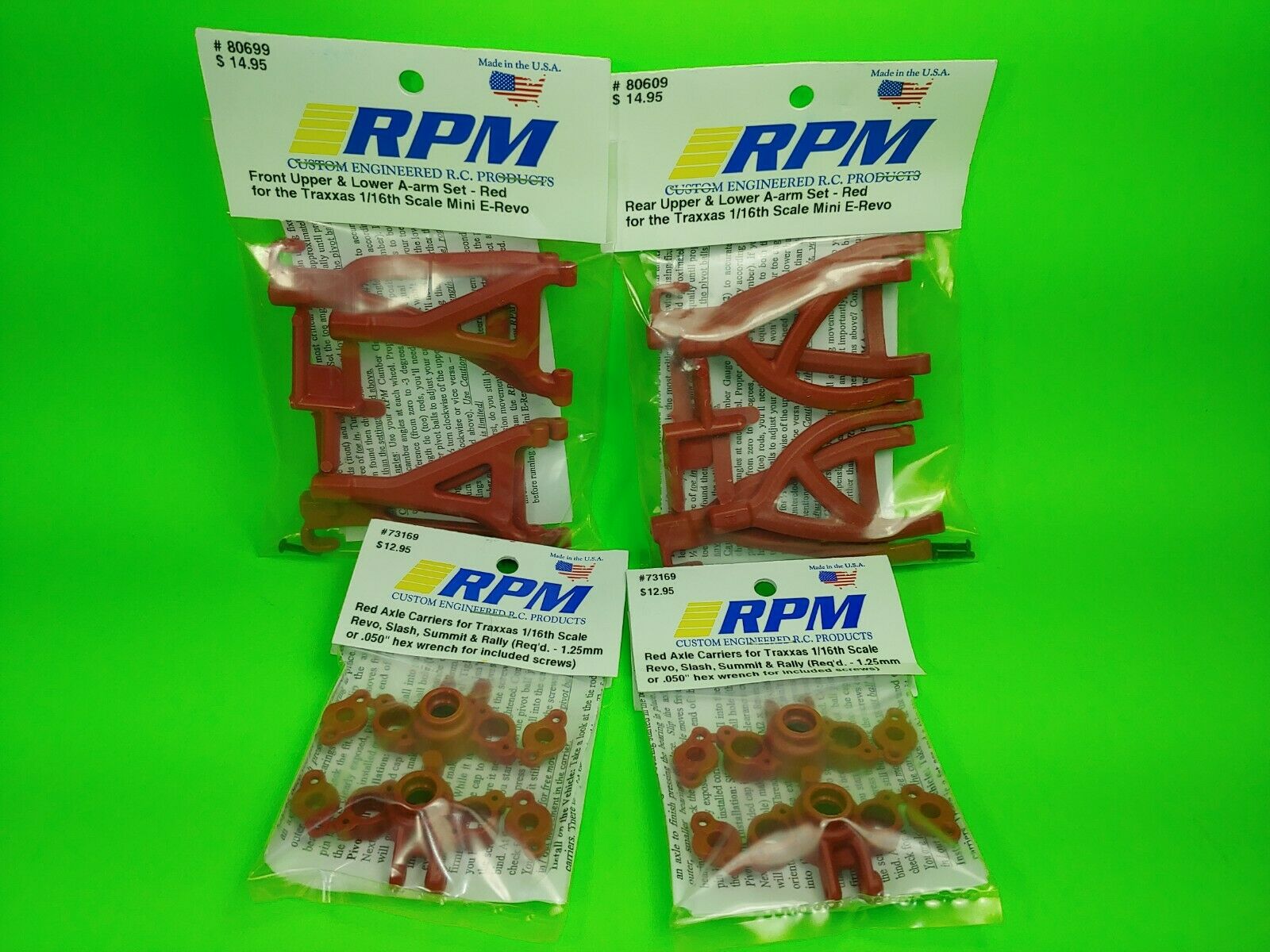 RPM ARMS CARRIERS Front & Rear RED 80699 80609 73169 TRAXXAS 1/16th Mini E-REVO