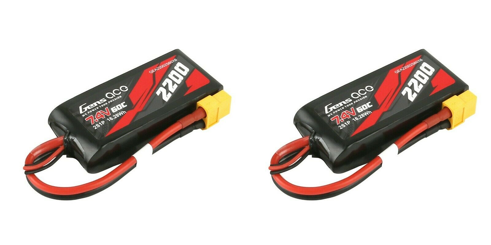 2 Gens Ace 60C 2200mAh 7.4 V 2S Lipo Battery XT60 TRAXXAS 1/16 SLASH REVO SUMMIT