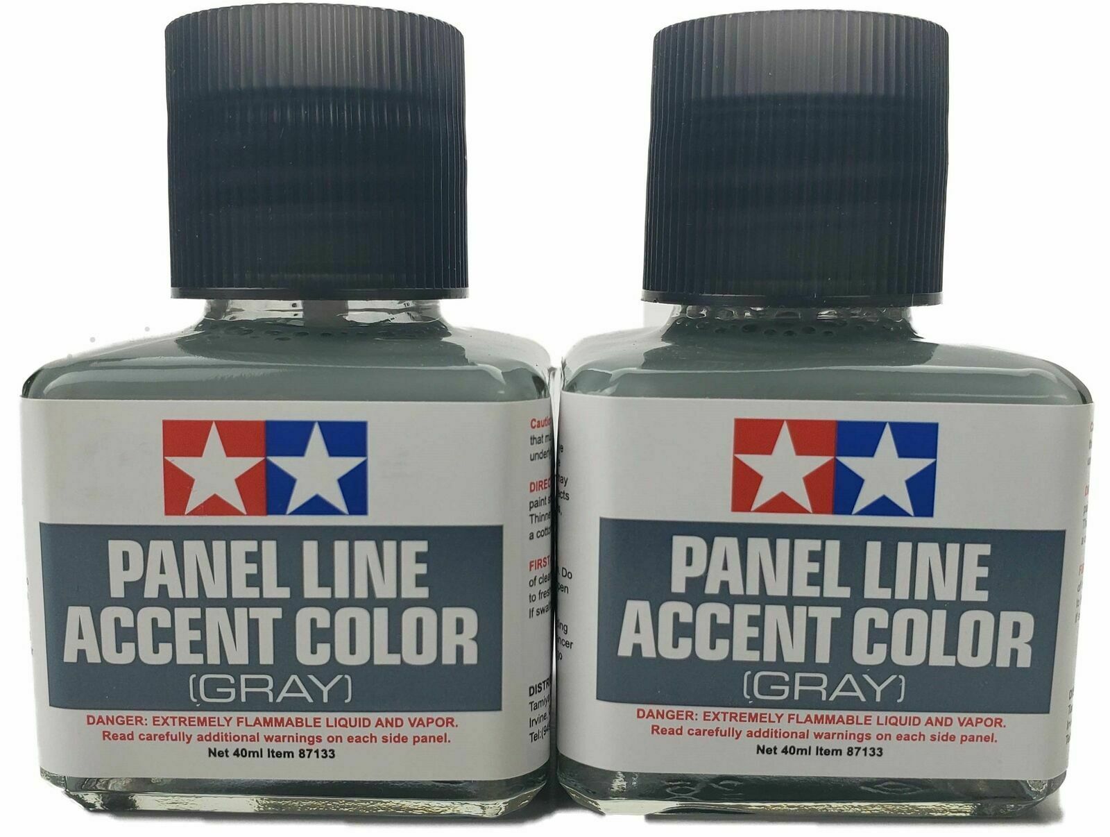 2x Tamiya 87133 Panel Line Accent Color 'GRAY' W/ Fine Brush 40ml Bottle