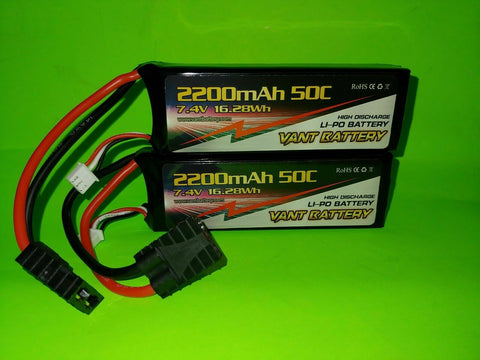(2) NEW Traxxas 2S 7.4V 2200mAh 50C LiPo Battery 1/16 E-Revo Slash 4X4 VXL 2820X