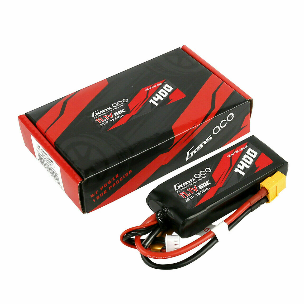 Gens Ace 1400mAh 11.1V 60C 3S Lipo Battery XT60 Plug 1/16 Traxxas revo slash