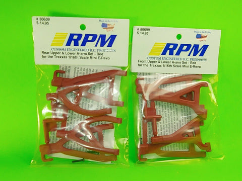 NEW RPM ARMS Front & Rear Set RED 80699 80609 TRAXXAS 1/16th Mini E-REVO