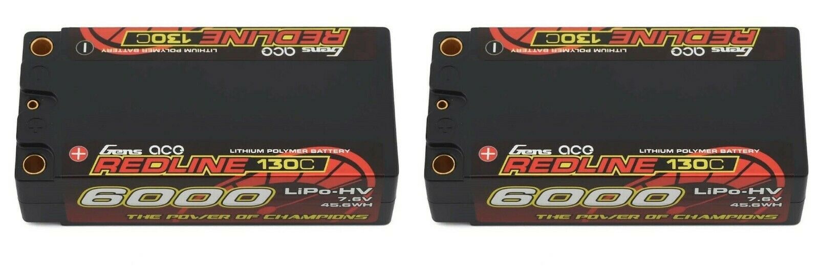 2x Gens Ace Redline Series 6000mAh 7.6V 130C 2S HardCase HV Shorty Lipo Battery