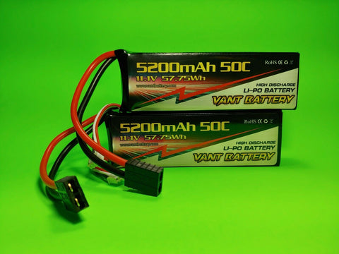 2X VANT 5200MAH 3S 11.1 50C LIPO BATTERY TRAXXAS GENS ACE ARRMA LOSI VENOM HPI