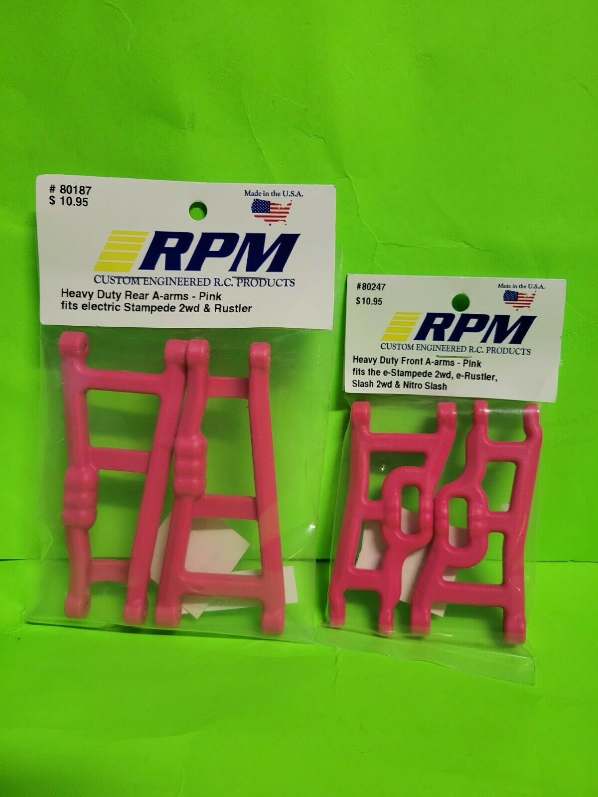 RPM TRAXXAS 2WD STAMPEDE RUSTLER PINK Front + Rear SUSPENSION ARMS 2 pair vxl