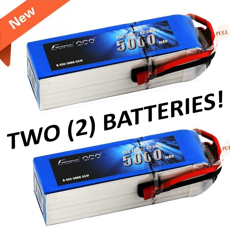2 Gens Ace 5S 5000mAh 18.5V 45C 5S1P Lipo Battery with Deans Plug End