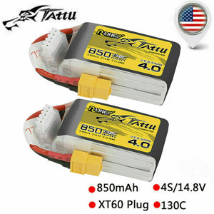 2x Tattu R-Line Version 4.0 850mAh 14.8V 130C 4S Lipo Battery Pack W/ XT60 Plug