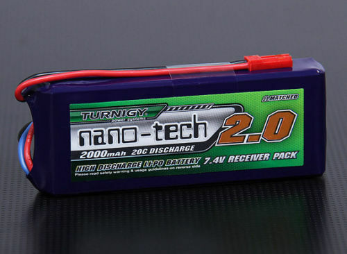 Turnigy nano-tech 2000mAh 2S 7.4v 20C 40C Lipo Receiver Pack Battery RX .50 .90